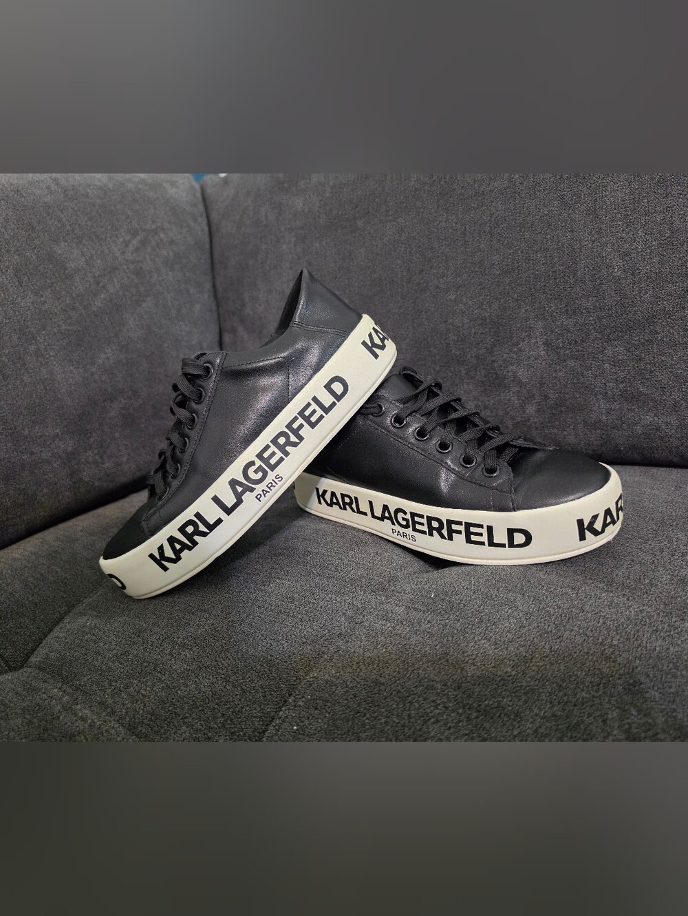 Karl Lagerfeld Bella Leather Low Top Platform Sneakers Black - Size 7